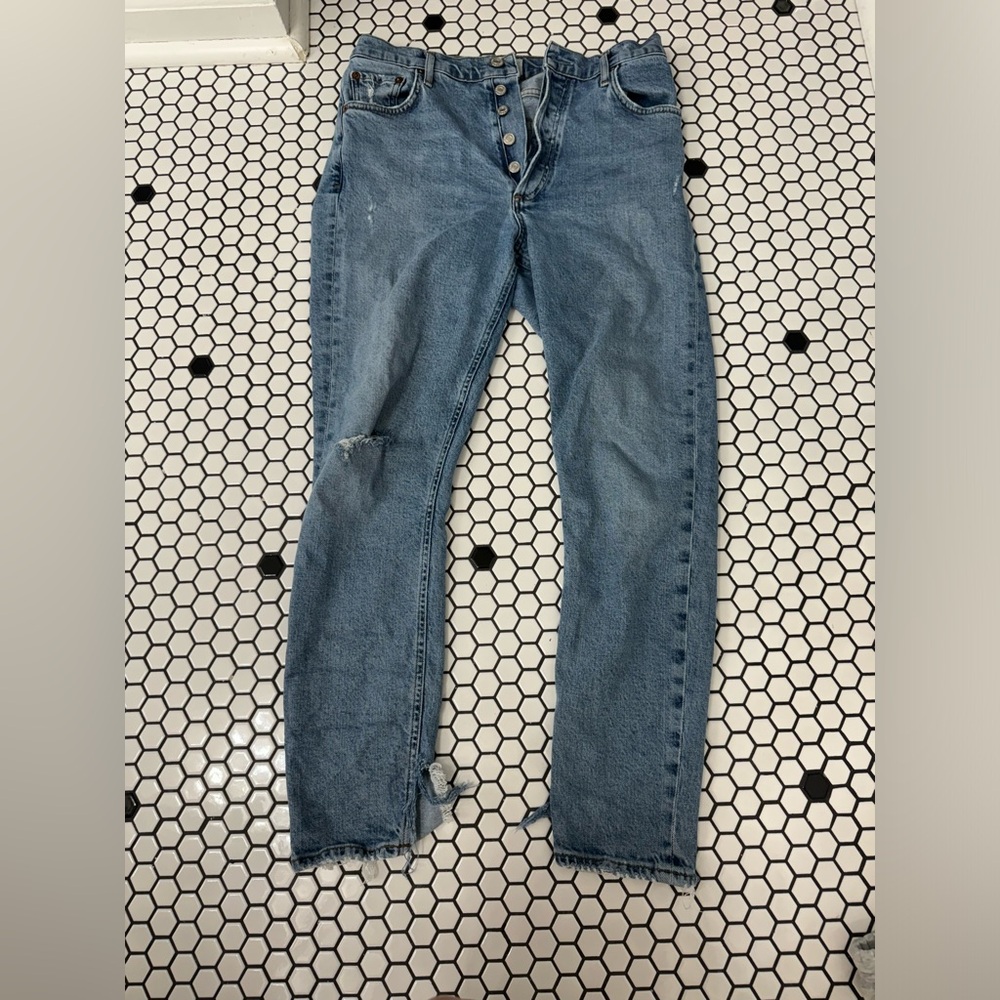 Agolde button fly distressed high rise skinny jeans size 27